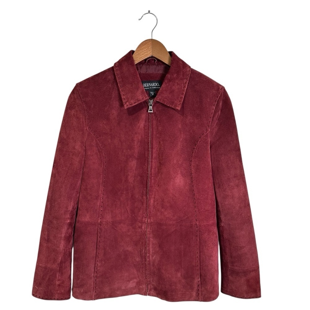 Vintage Bernardo Women’s M Red Burgundy Suede Leather Full Zip Lined Jacket Coat